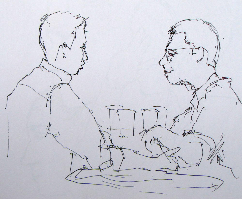 two people talking drawing
